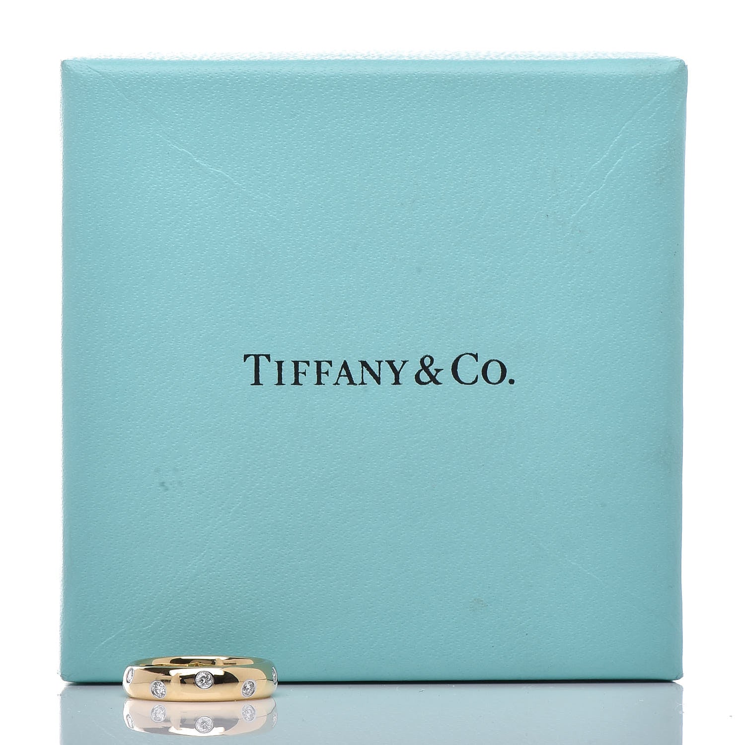 Tiffany 18K Yellow Gold Platinum Diamond 4mm Etoile Band Ring 48 4.5 6 of 6