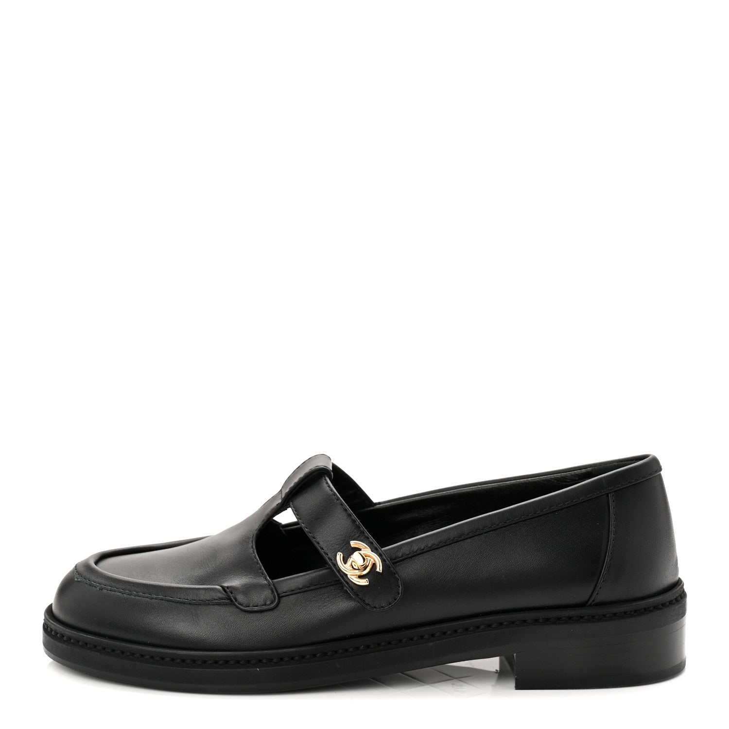 Chanel Calfskin CC Turnlock Moccasin Loafers 37.5 Black 1 of 10