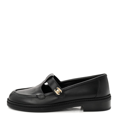 Chanel Calfskin CC Turnlock Moccasin Loafers 37.5 Black 1 of 10