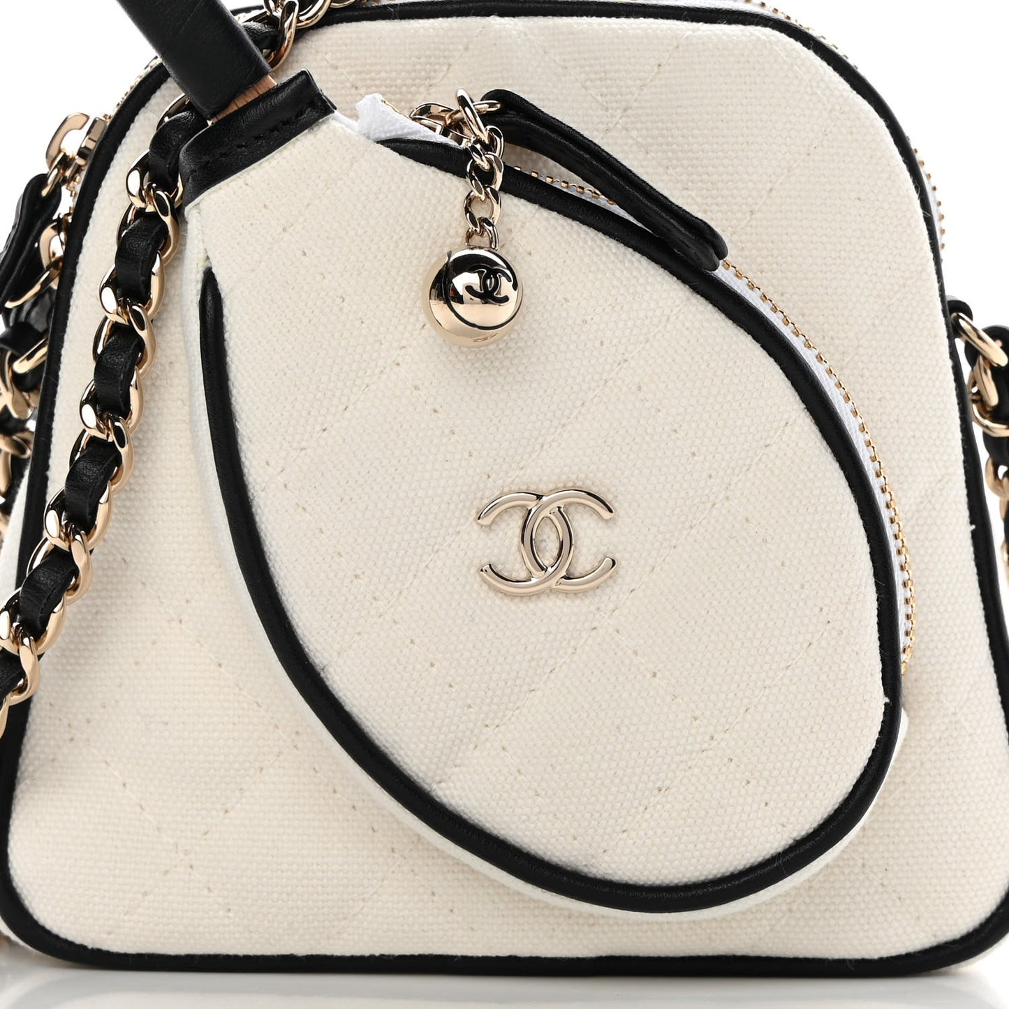 Canvas Calfskin Tennis Racket Mini Bag White Black