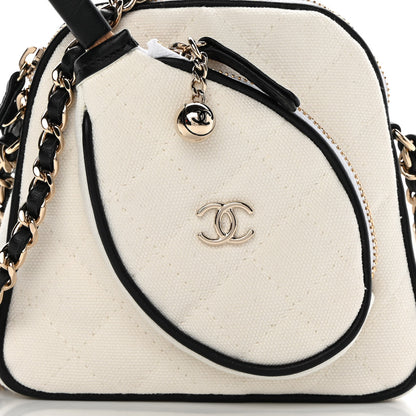 Chanel Canvas Calfskin Tennis Racket Mini Bag White Black 9 of 12