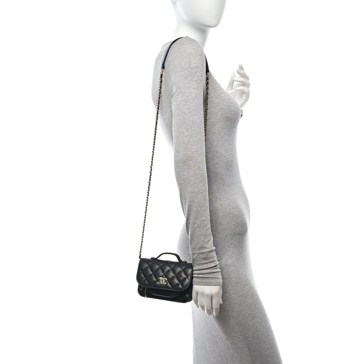 Caviar Quilted Business Affinity Clutch With Chain Black