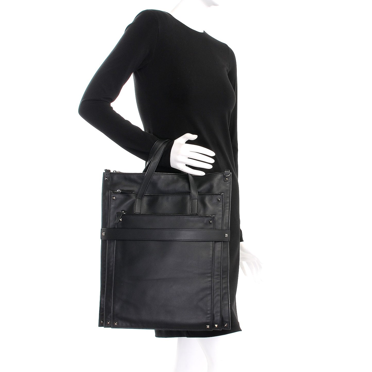 Nappa Medium Rockstud Zippered Tote Black