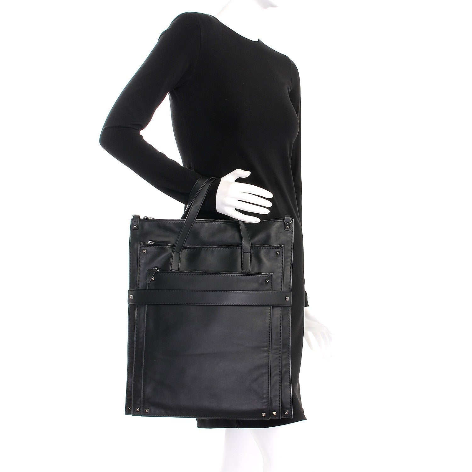 Valentino Garavani Nappa Medium Rockstud Zippered Tote Black 3 of 10