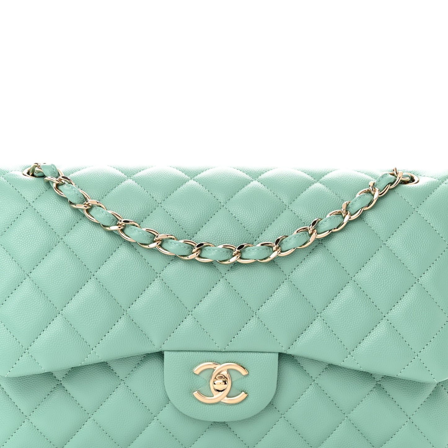 Caviar Quilted Jumbo Double Flap Light Green