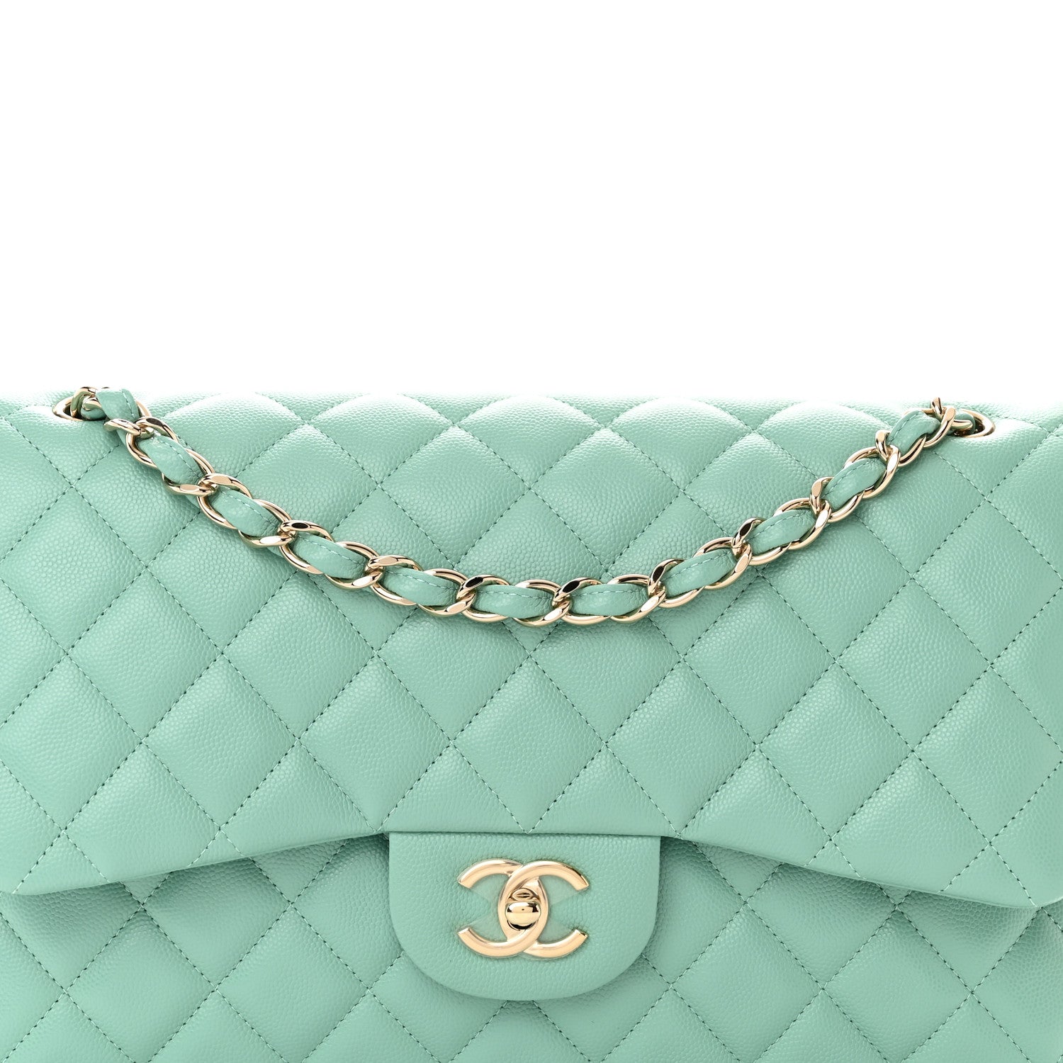 Chanel Caviar Quilted Jumbo Double Flap Light Green 8 of 11