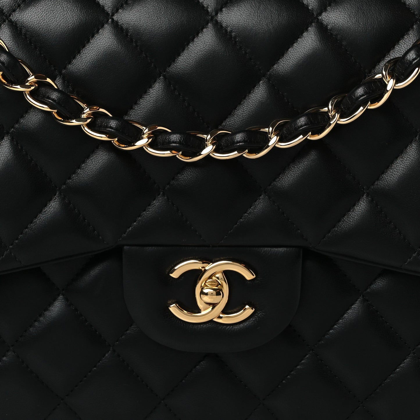 Lambskin Quilted Jumbo Double Flap Black