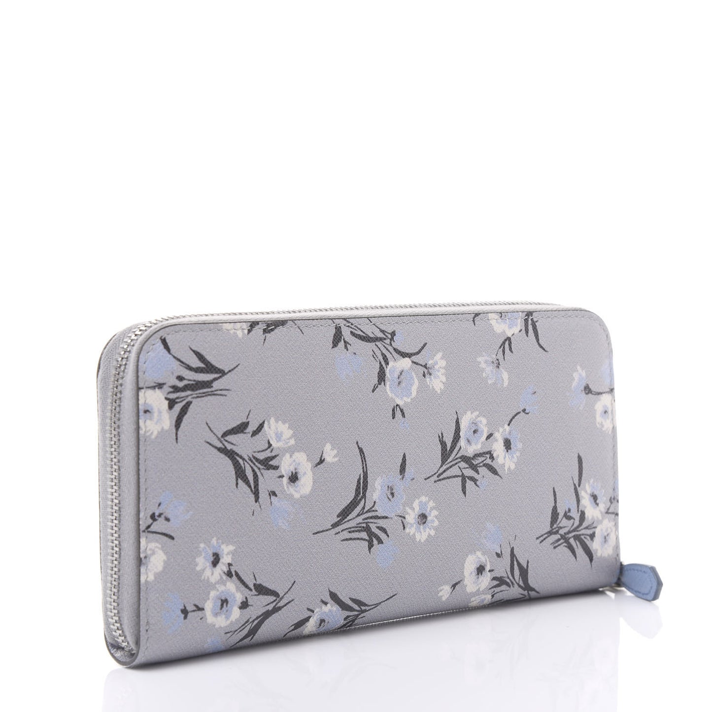 Saffiano Floral Print Metal Zip Around Wallet Acciaio