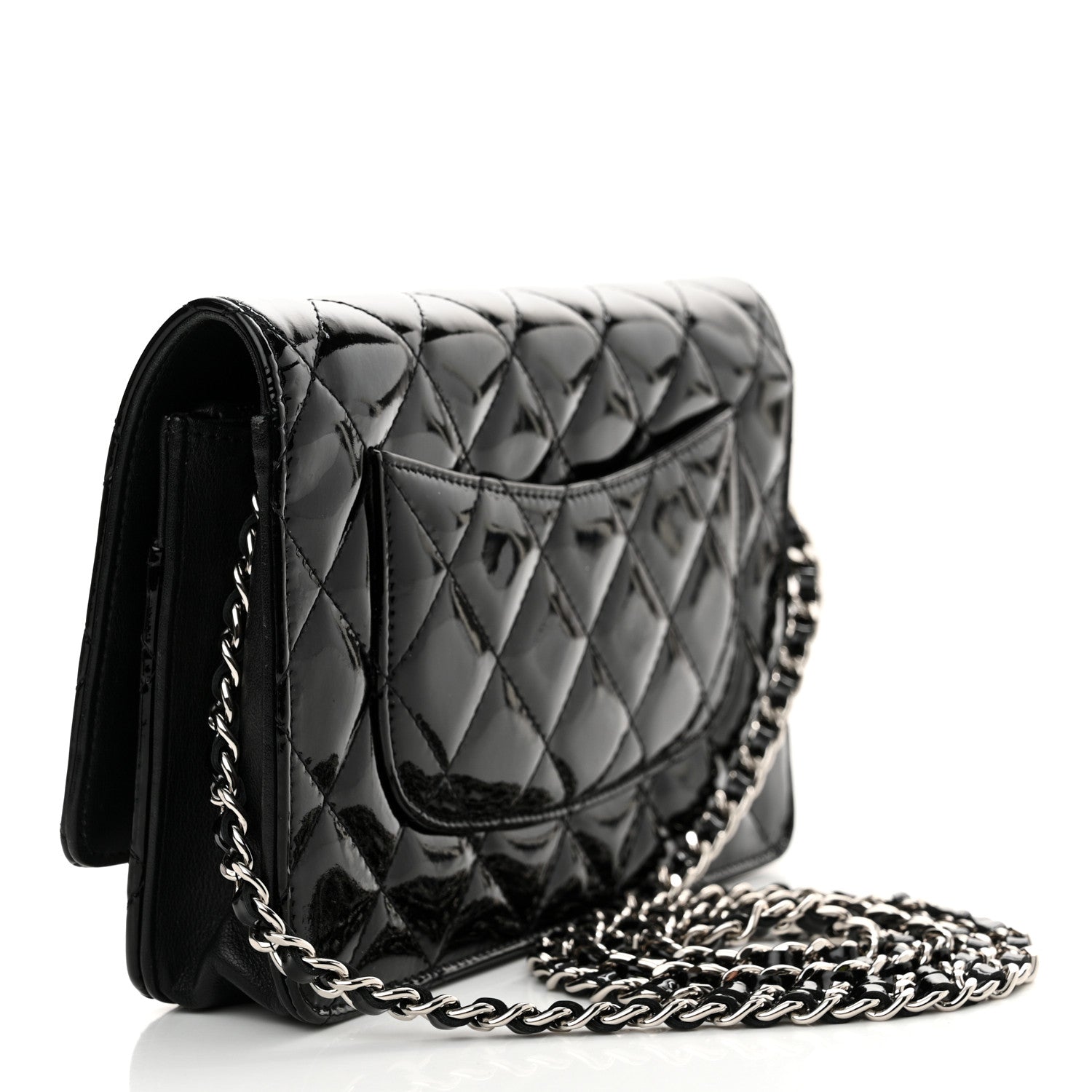 Chanel Patent Quilted Wallet On Chain WOC Black 3 of 12
