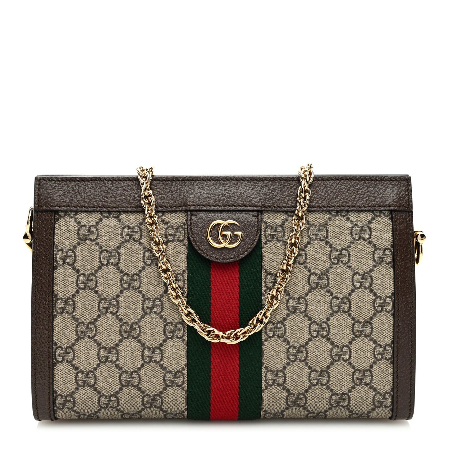 GG Supreme Monogram Web Small Ophidia Chain Shoulder Bag Brown
