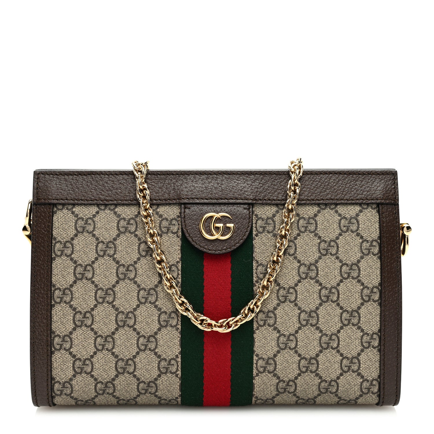 Gucci GG Supreme Monogram Web Small Ophidia Chain Shoulder Bag Brown 1 of 9