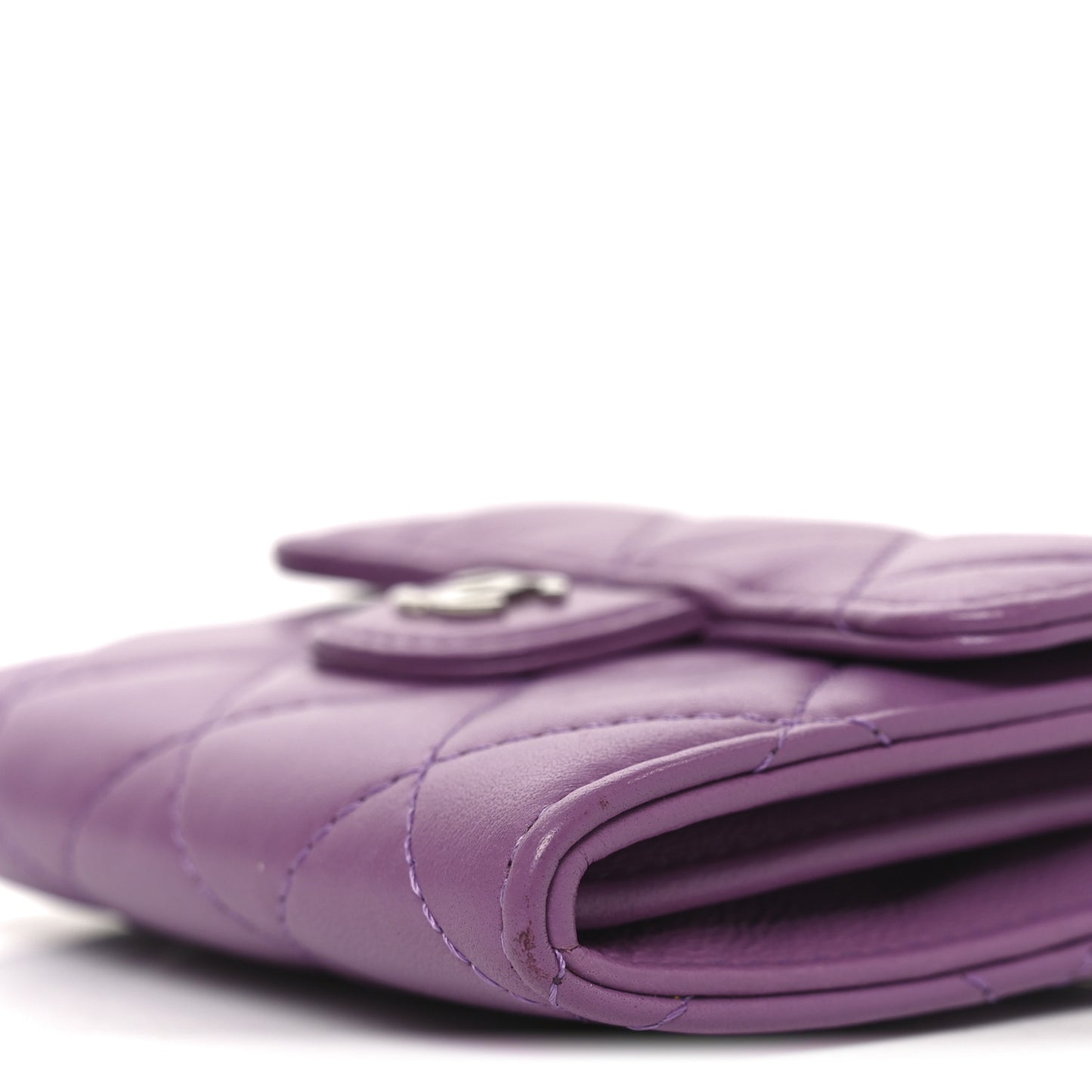 Lambskin Quilted Flap Card Holder On Chain Violet Purple