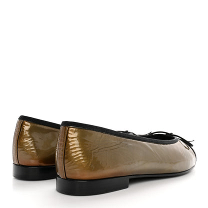 Chanel Patent CC Cap Toe Ballerina Flats 37 Black Green 4 of 13