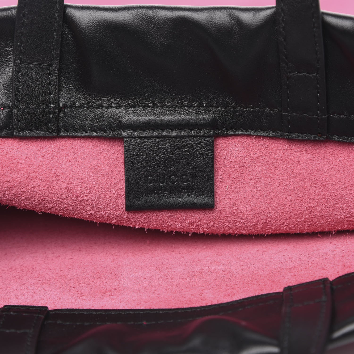 Gucci Grained Calfskin Logo Drawstring Backpack Box Pink Green Black 5 of 9