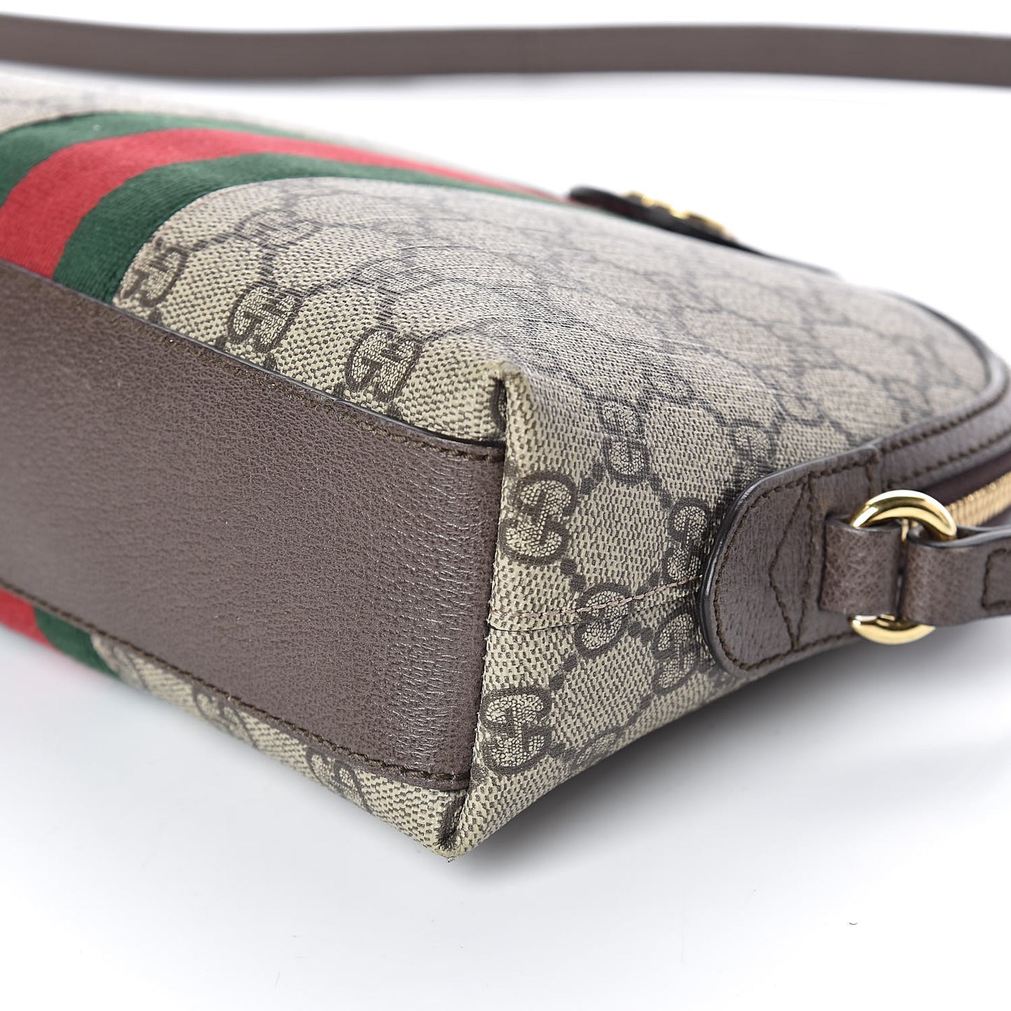 GG Supreme Monogram Textured Dollar Calfskin Web Small Ophidia Dome Shoulder Bag Beige Ebony New Acero