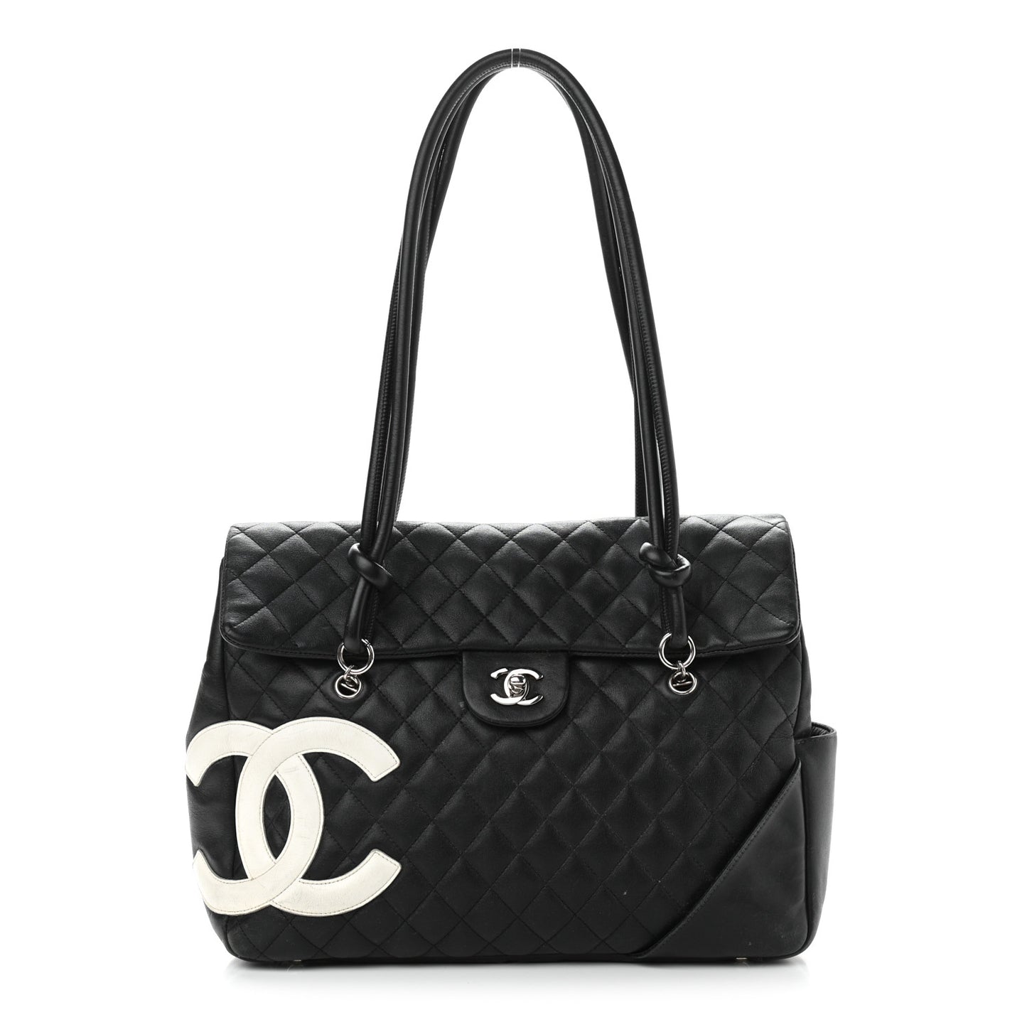 Calfskin Quilted Large Cambon Flap Black White