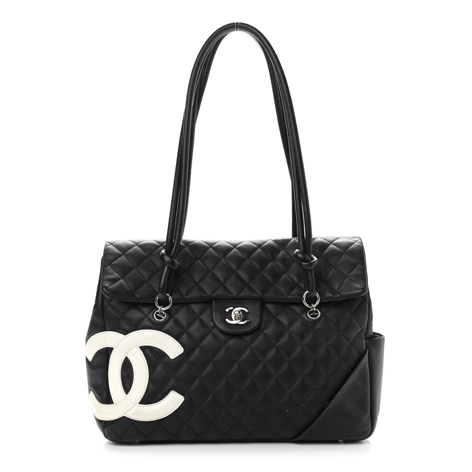 Chanel Calfskin Quilted Large Cambon Flap Black White 1 of 25