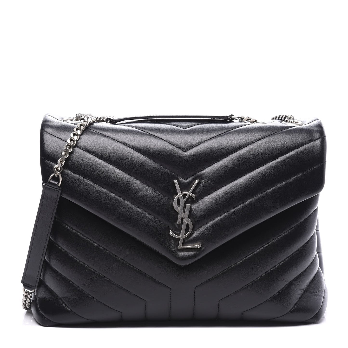Calfskin Y Quilted Monogram Medium Loulou Chain Satchel Black