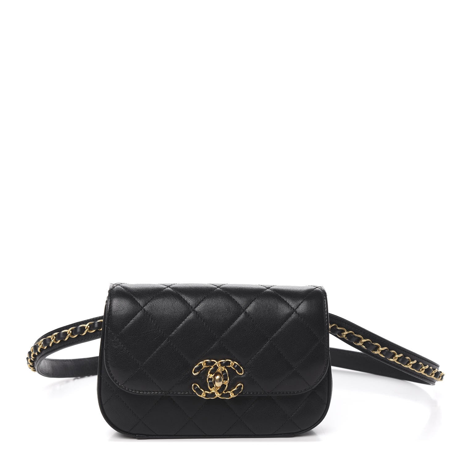 Chanel Lambskin Quilted Chain Infinity Waist Belt Bag Black 1 of 10
