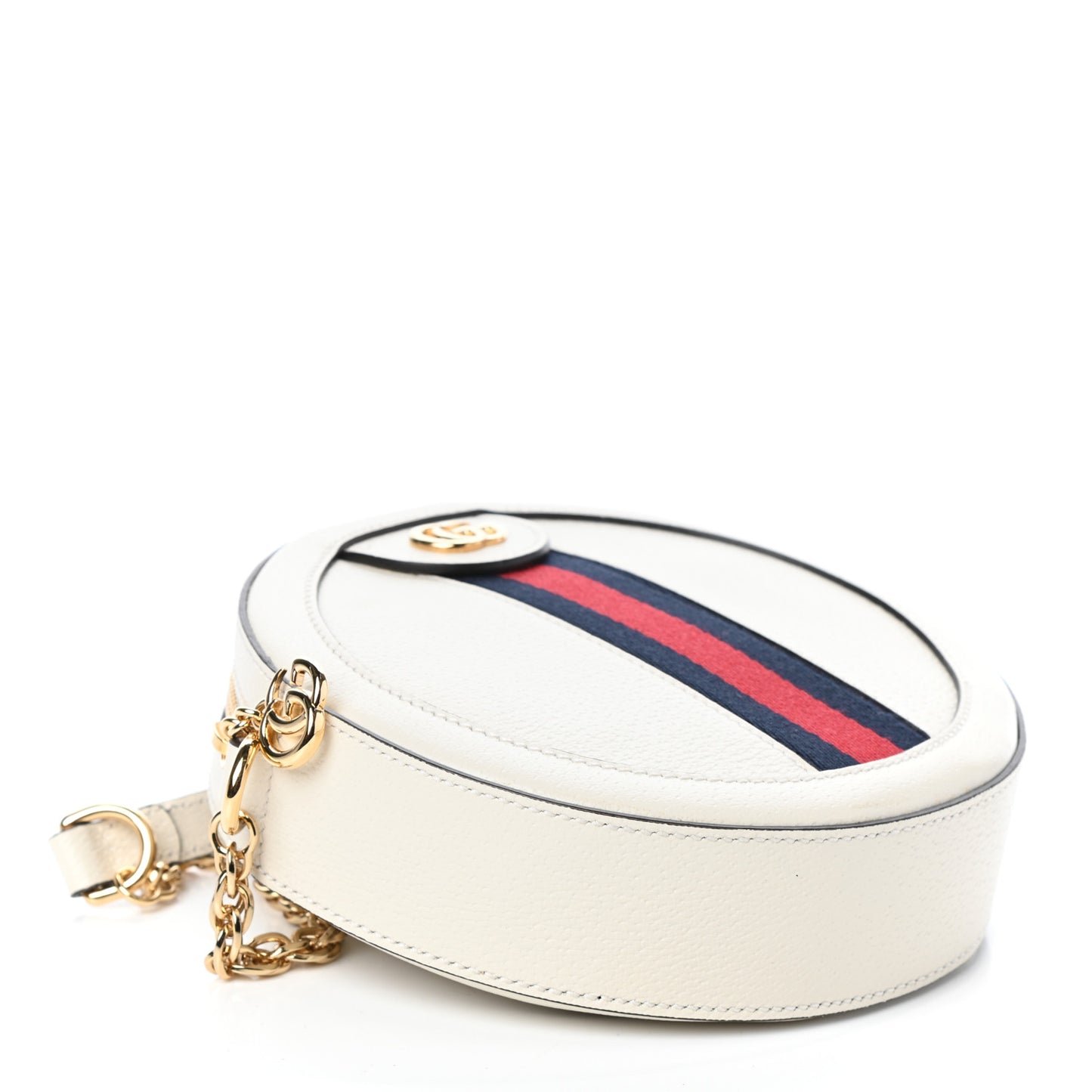 Textured Calfskin Web Mini Ophidia Round Shoulder Bag Mystic White