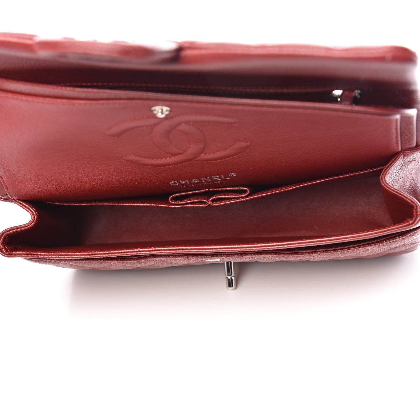 Caviar Quilted Medium Double Flap Red