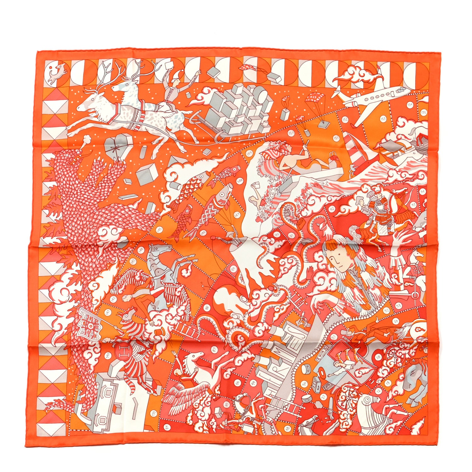 Hermes Silk L'Epopee D'Hermes Detail Scarf 70 Orange Gris Perle 1 of 5