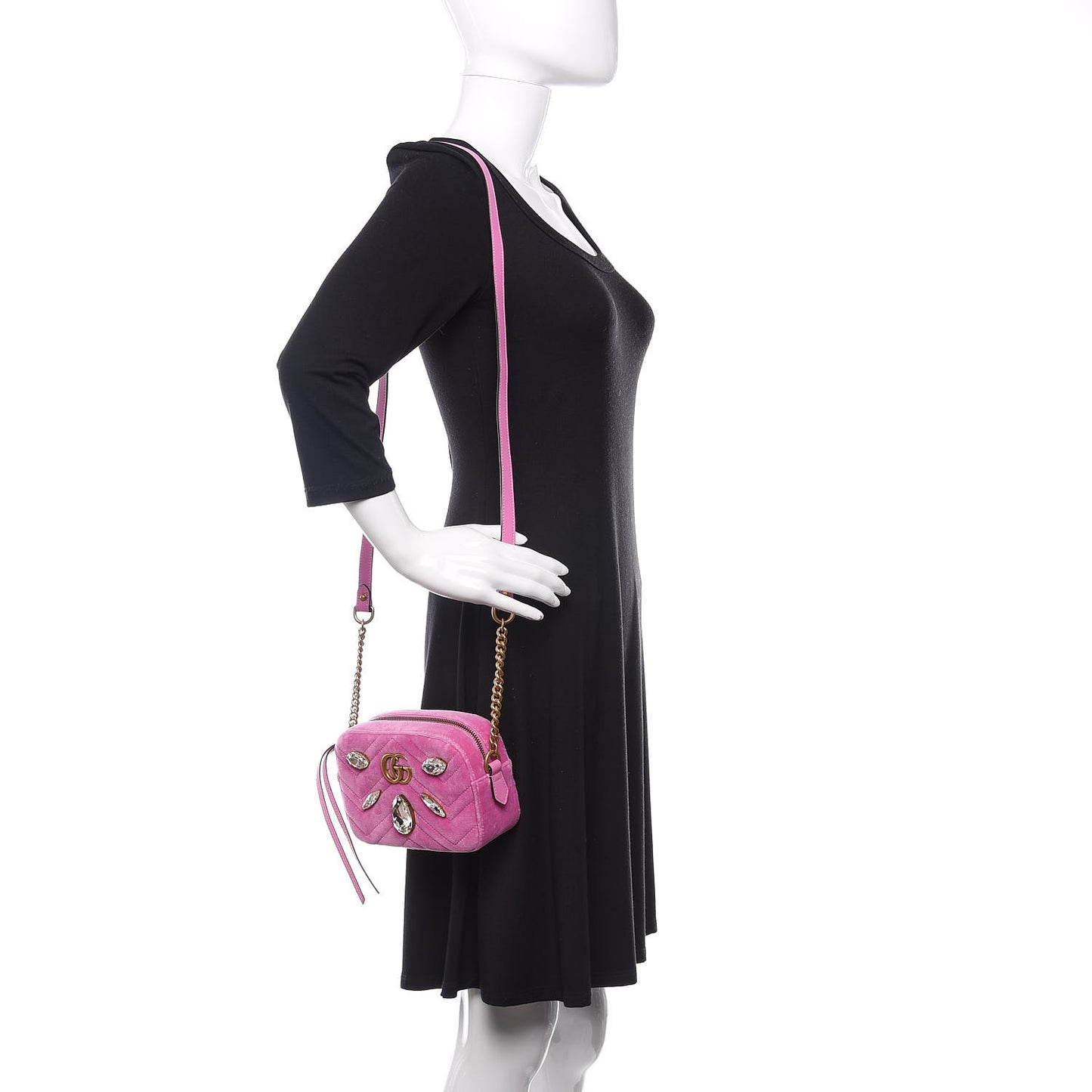 Velvet Matelasse Marquise Crystals Mini GG Marmont Chain Shoulder Bag Malva