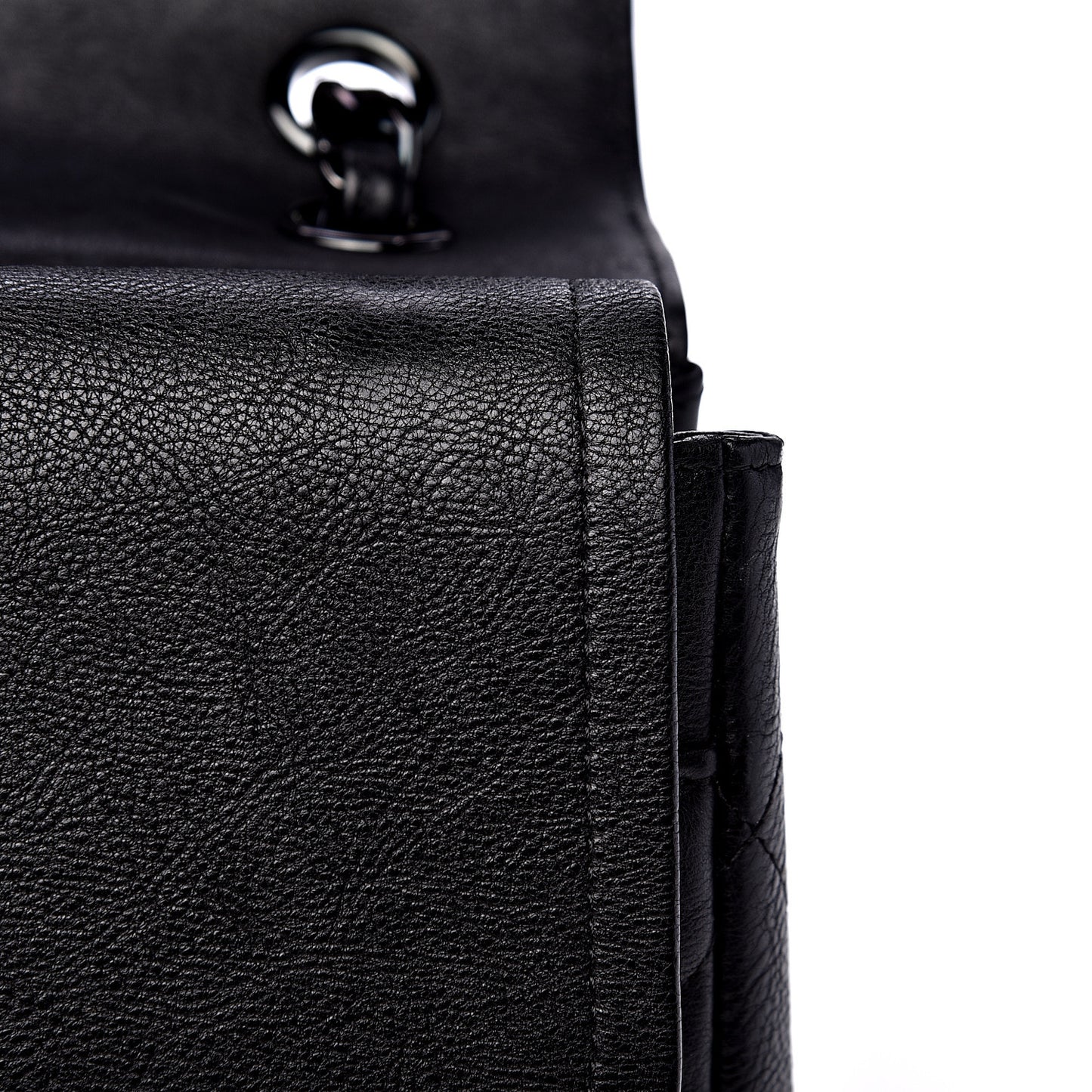 Crumpled Calfskin Quilted Jumbo Double Flap So Black
