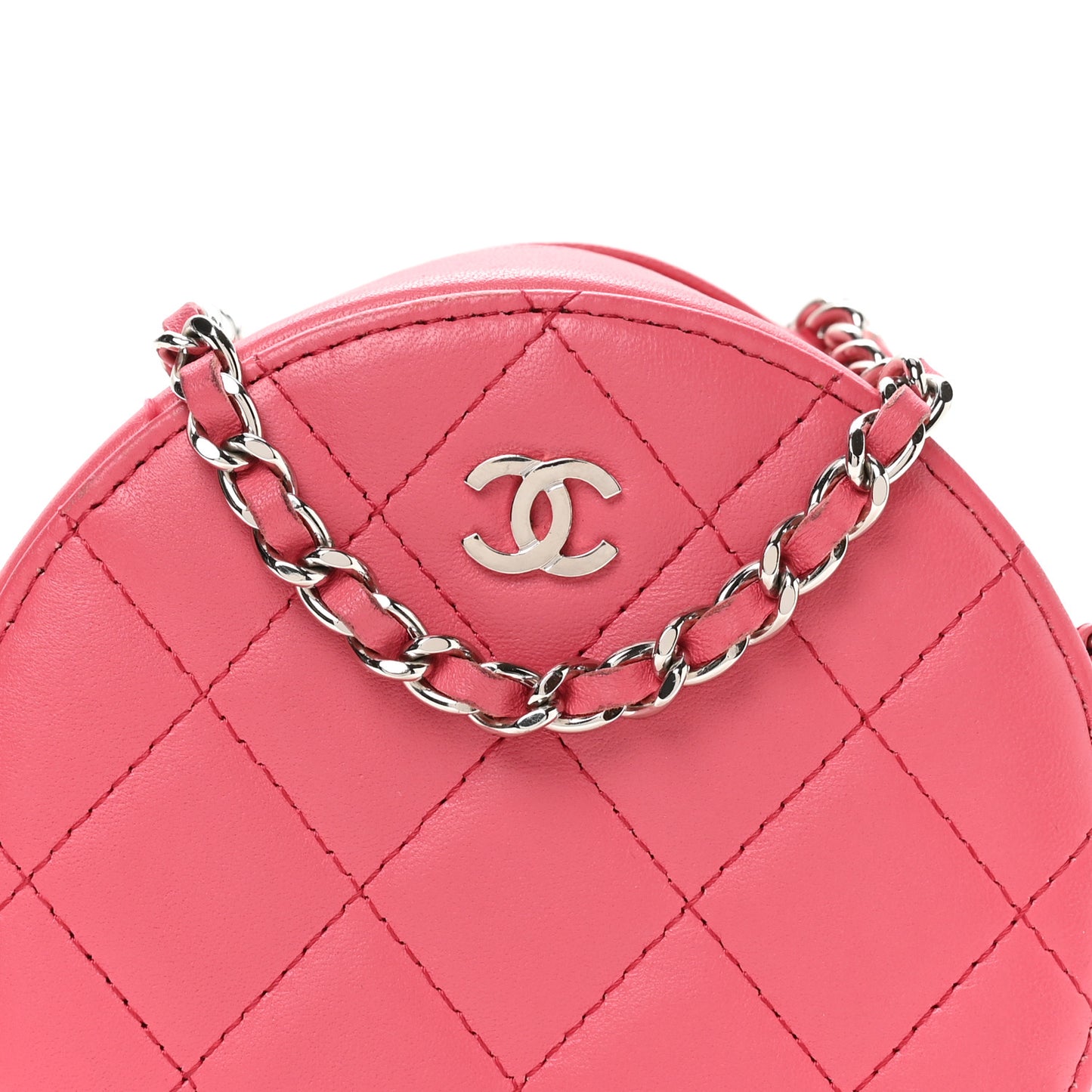 Lambskin Quilted Round Clutch With Chain Pink