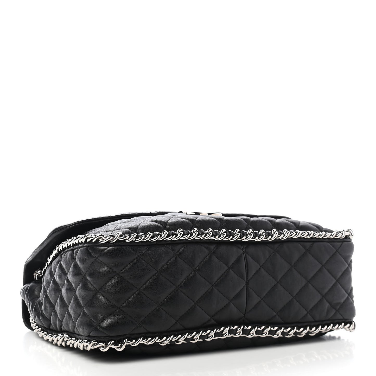 Washed Lambskin Quilted Maxi Chain Around Flap Black