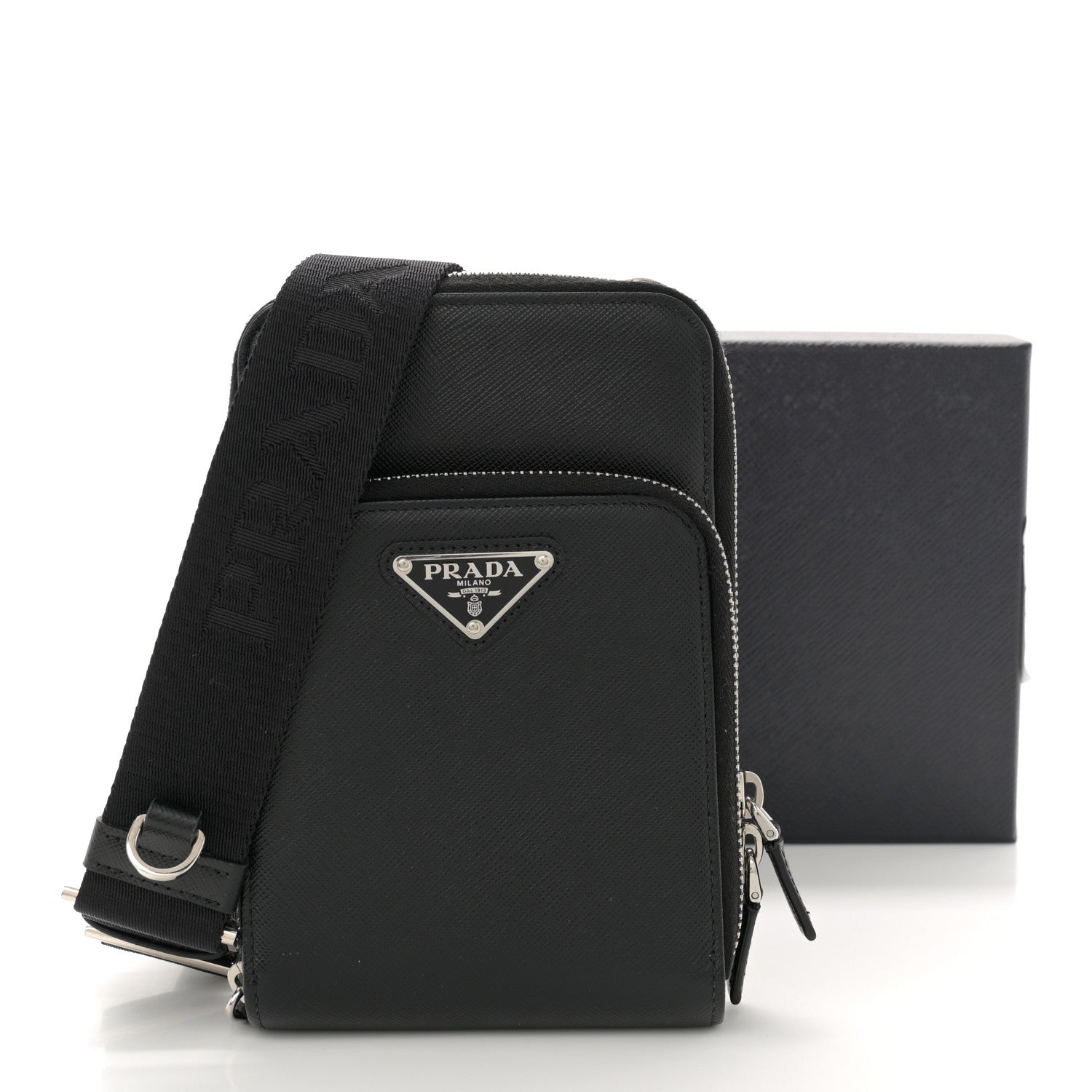 PRADA スマホバッグ Prada Saffiano Phone Crossbody Pouch Black 1659569
