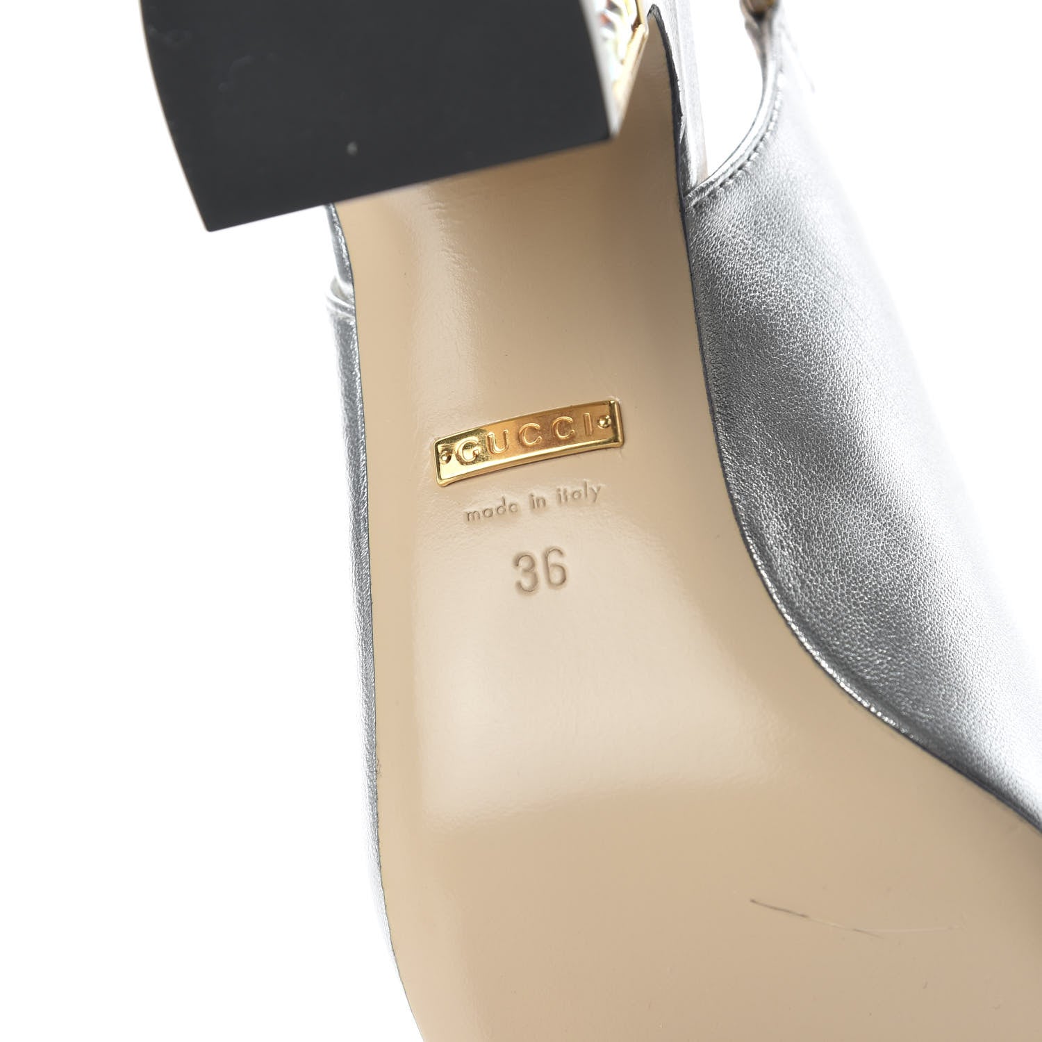 Gucci Metallic Nappa Crystal Square G Madelyn Slingbacks 36 Silver 6 of 9