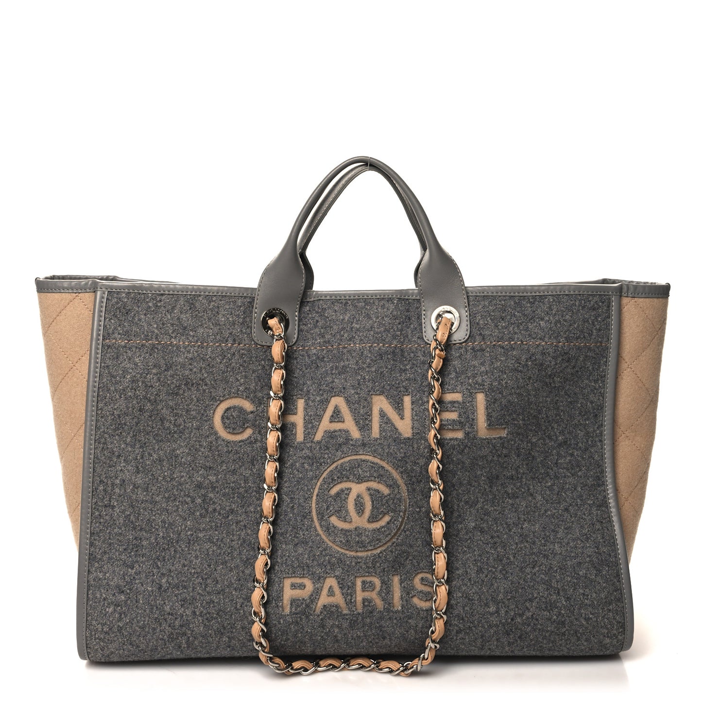 Wool Felt Large Deauville Tote Grey Beige