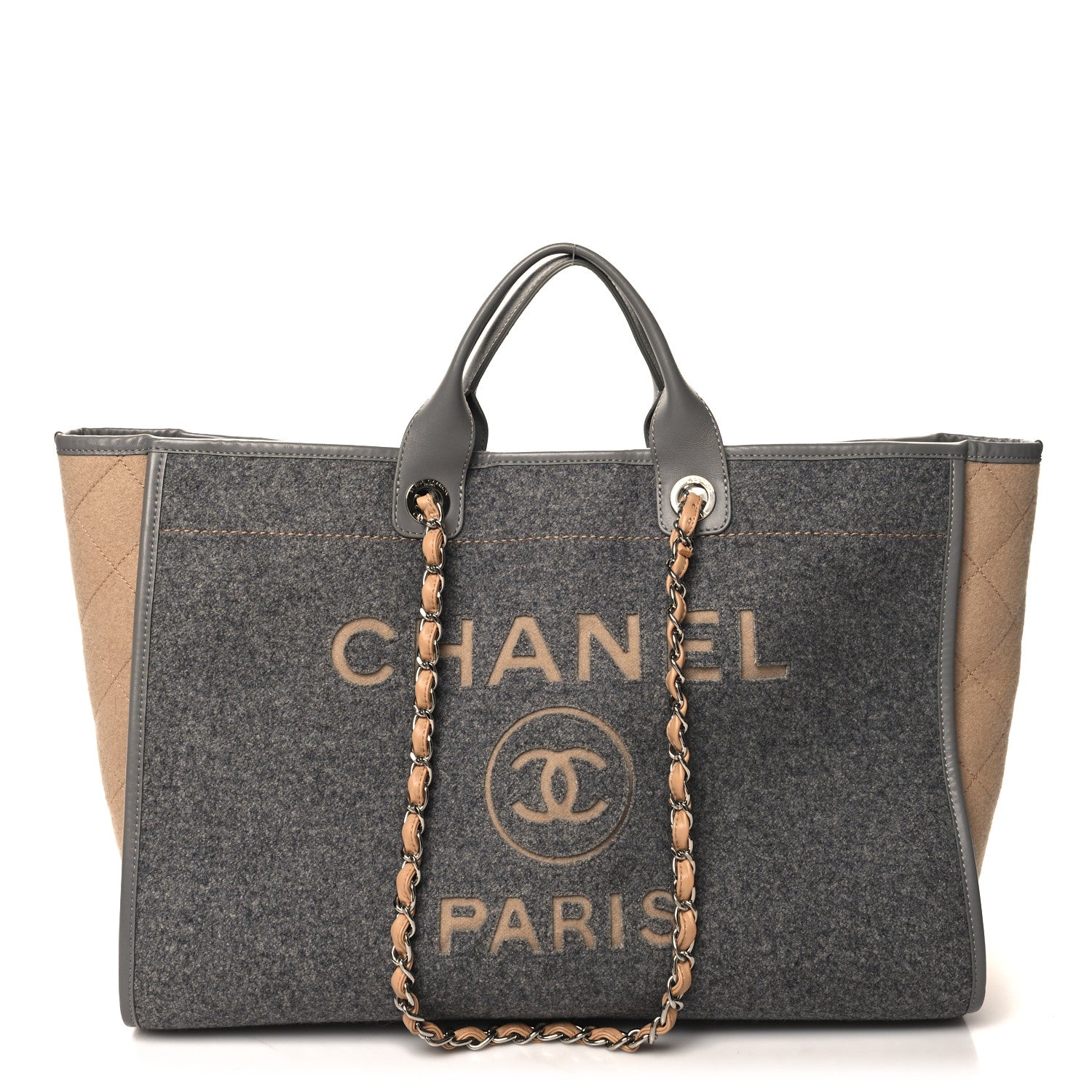 Chanel Wool Felt Large Deauville Tote Grey Beige 1 of 10