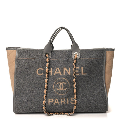 Chanel Wool Felt Large Deauville Tote Grey Beige 1 of 10
