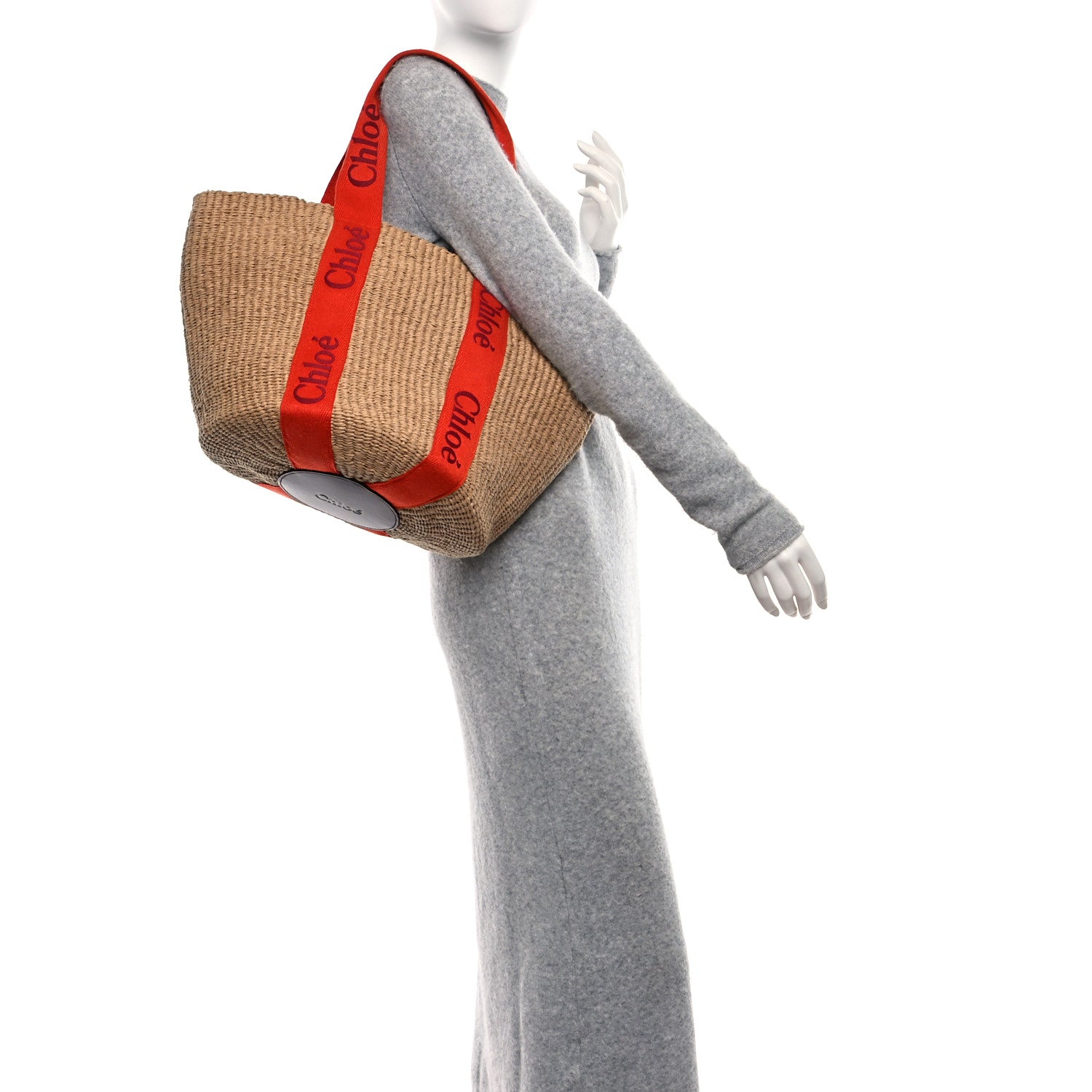 Chloe Raffia Large Woody Basket Bag Orange 2 of 8