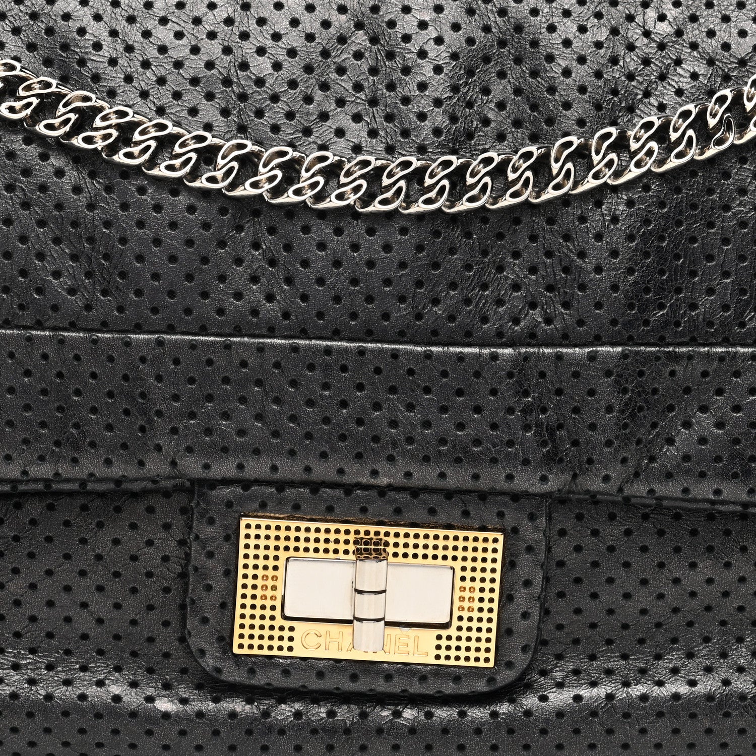 Chanel Metallic Crackled Calfskin Large Perforated Drill Flap Black 8 of 10