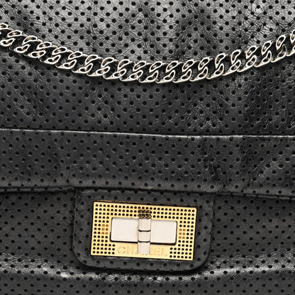 Chanel Metallic Crackled Calfskin Large Perforated Drill Flap Black 8 of 10