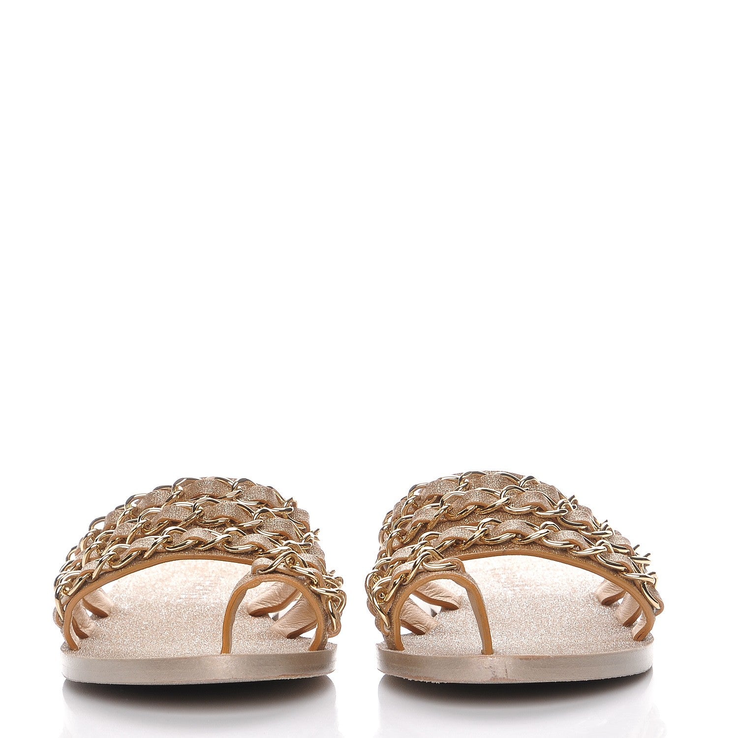 Chanel Glitter Calfskin Chain Slide Flat Sandals 39.5 Gold 2 of 8