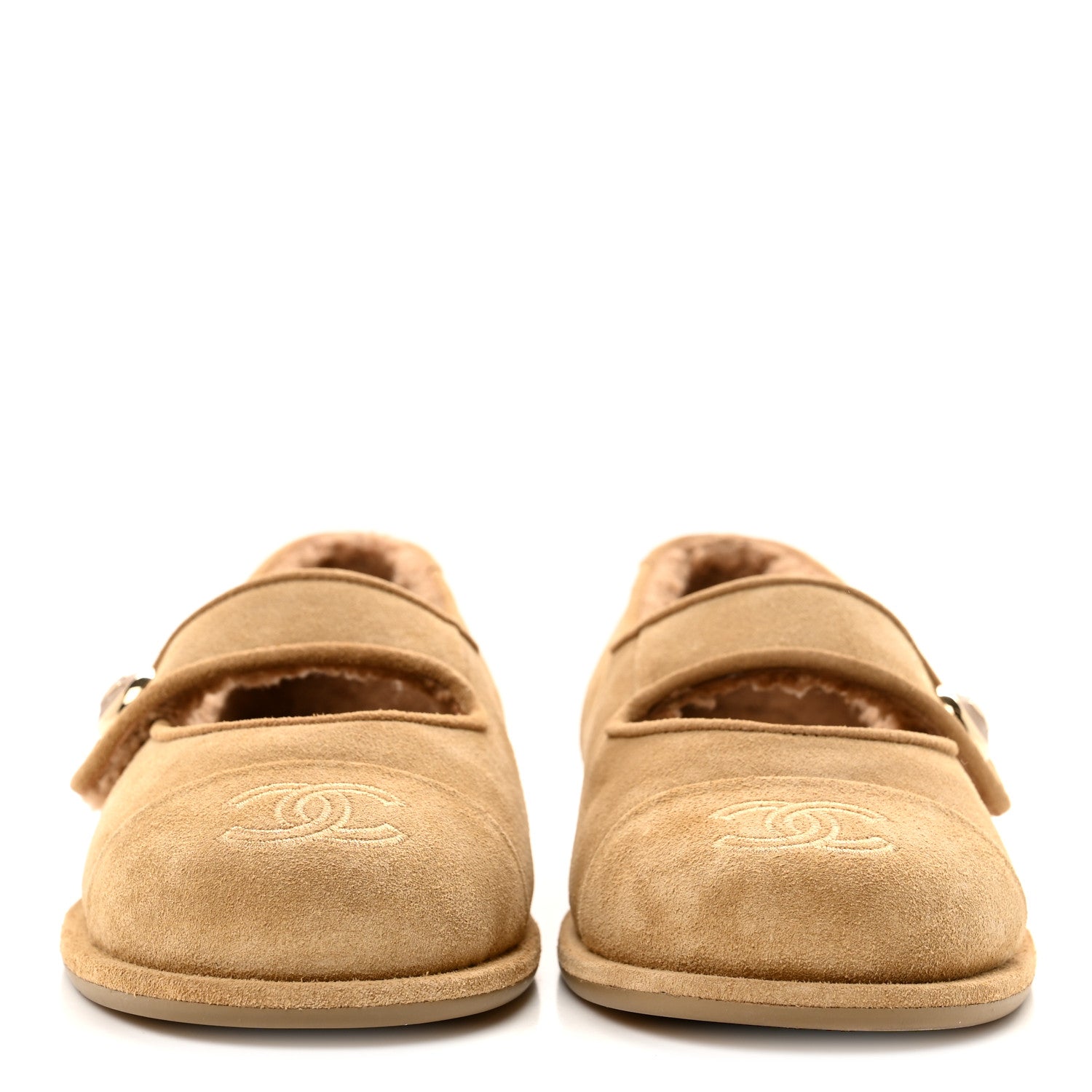 Chanel Suede Cap Toe CC Mary Jane Flats 36.5 Beige 3 of 10