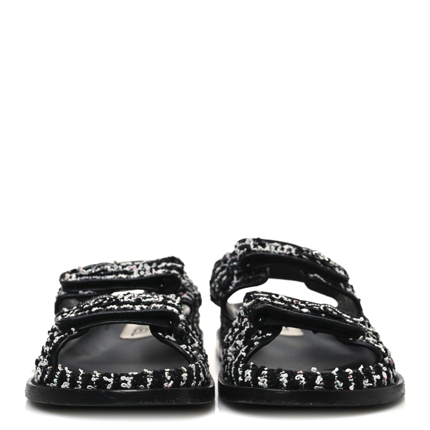 Tweed Velcro Dad Sandals 36.5 Black White