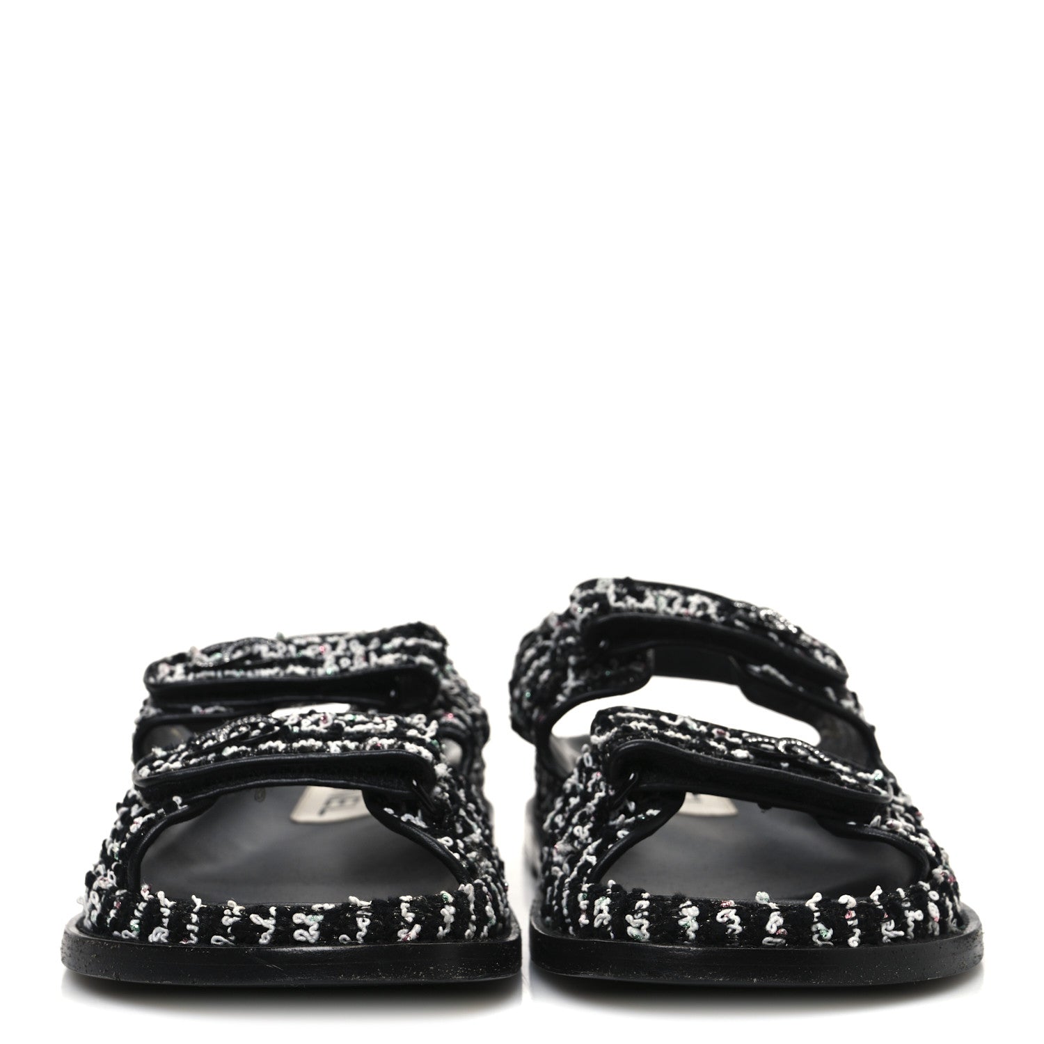 Chanel Tweed Velcro Dad Sandals 36.5 Black White 3 of 10
