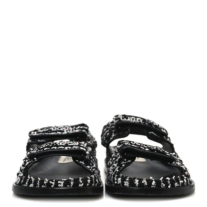 Chanel Tweed Velcro Dad Sandals 36.5 Black White 3 of 10