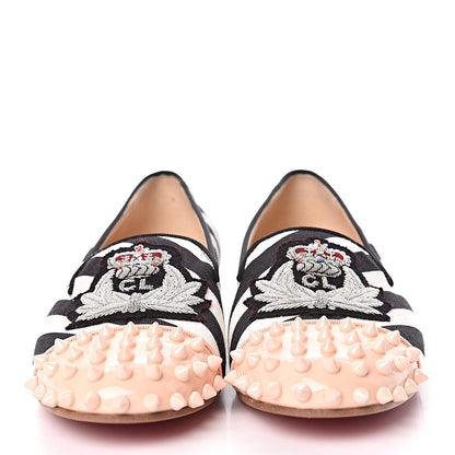 Christian Louboutin Toile Rayee Patent Spikes Womens Intern Flat Loafers 37 Black Poudre 2 of 10