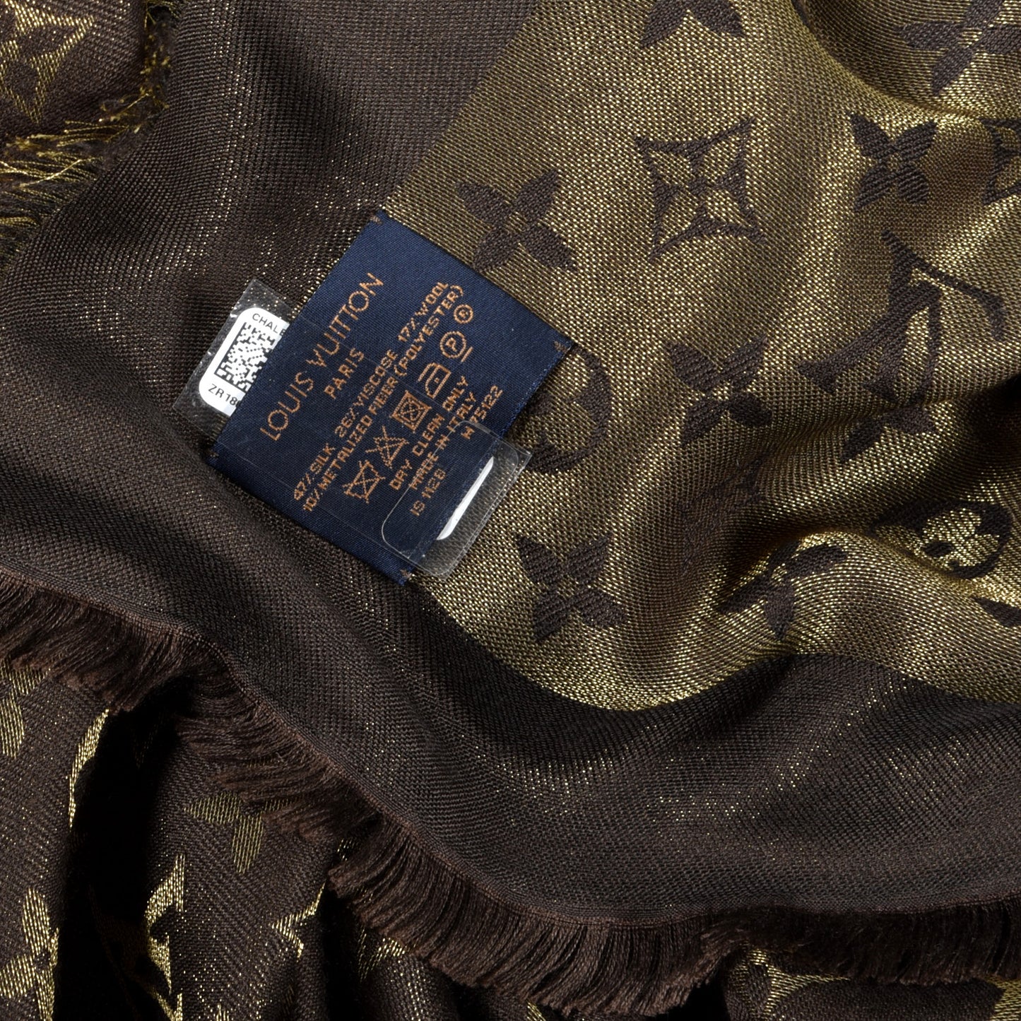 Silk Lurex Wool Monogram Shine Shawl Brown