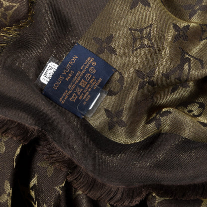 Louis Vuitton Silk Lurex Wool Monogram Shine Shawl Brown 4 of 5