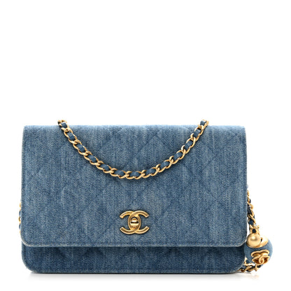 Chanel Denim Quilted CC Pearl Crush Wallet on Chain WOC Blue 1 of 12
