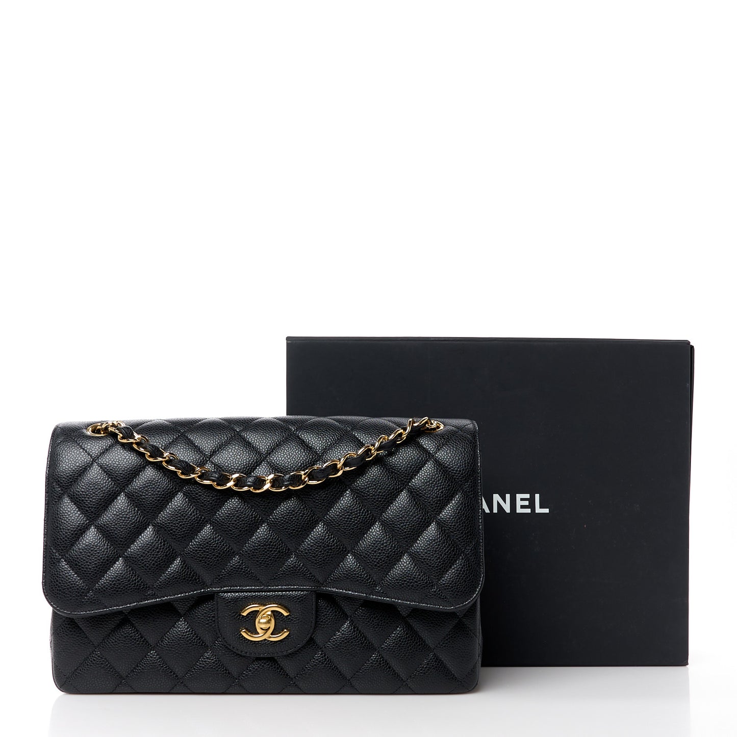 Caviar Quilted Jumbo Double Flap Black