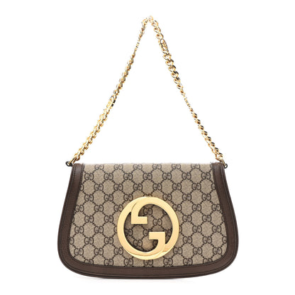 Gucci GG Supreme Monogram Textured Dollar Calfskin Blondie Chain Shoulder Flap Bag Beige Ebony New Acero 1 of 10