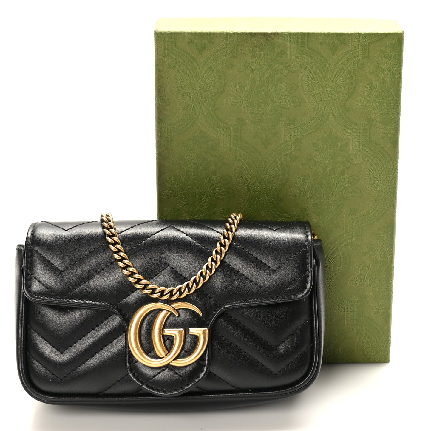 Calfskin Matelasse Super Mini GG Marmont Shoulder Bag Black